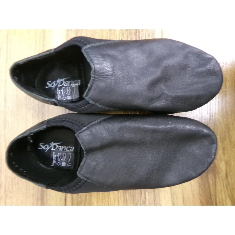 Pre-Owned Dance Jazz Shoes So Danca 4M JZ43 Black Kids Pull On Leather Split So